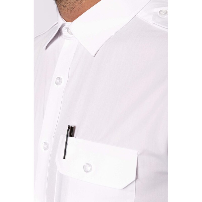 Chemise pilote manches courtes homme, 2 poches poitrine, 115 g/m²