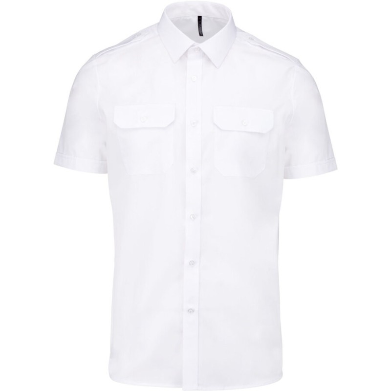 Chemise pilote manches courtes homme, 2 poches poitrine, 115 g/m²