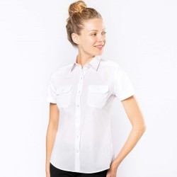 Chemise pilote manches courtes femme, 2 poches poitrine, 115 g/m²