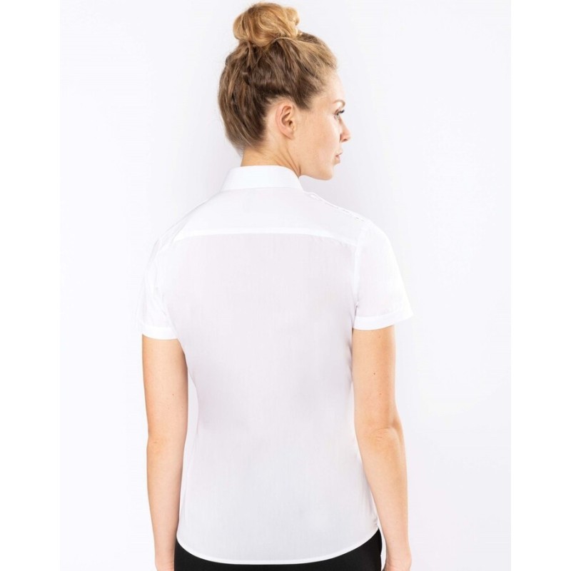 Chemise pilote manches courtes femme, 2 poches poitrine, 115 g/m²