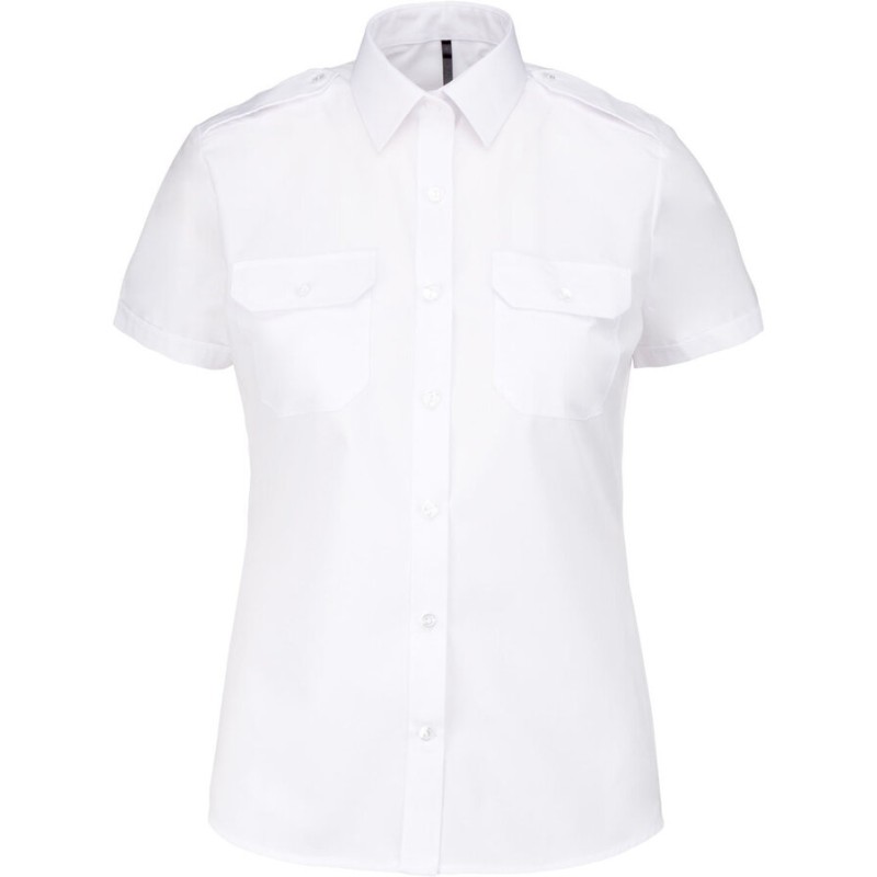 Chemise pilote manches courtes femme, 2 poches poitrine, 115 g/m²