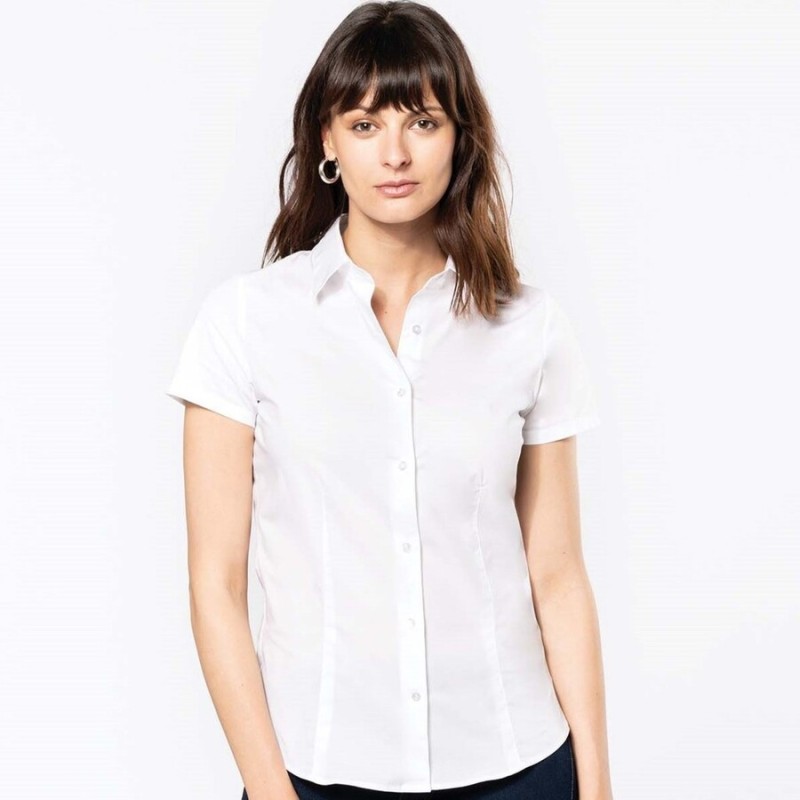 Chemise stretch manches courtes pour femme en coton, 120 g/m²