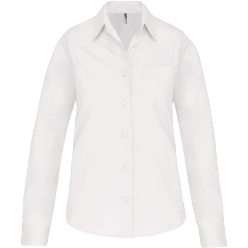 Chemise femme manches longues en popeline de coton souple, 125 g/m²