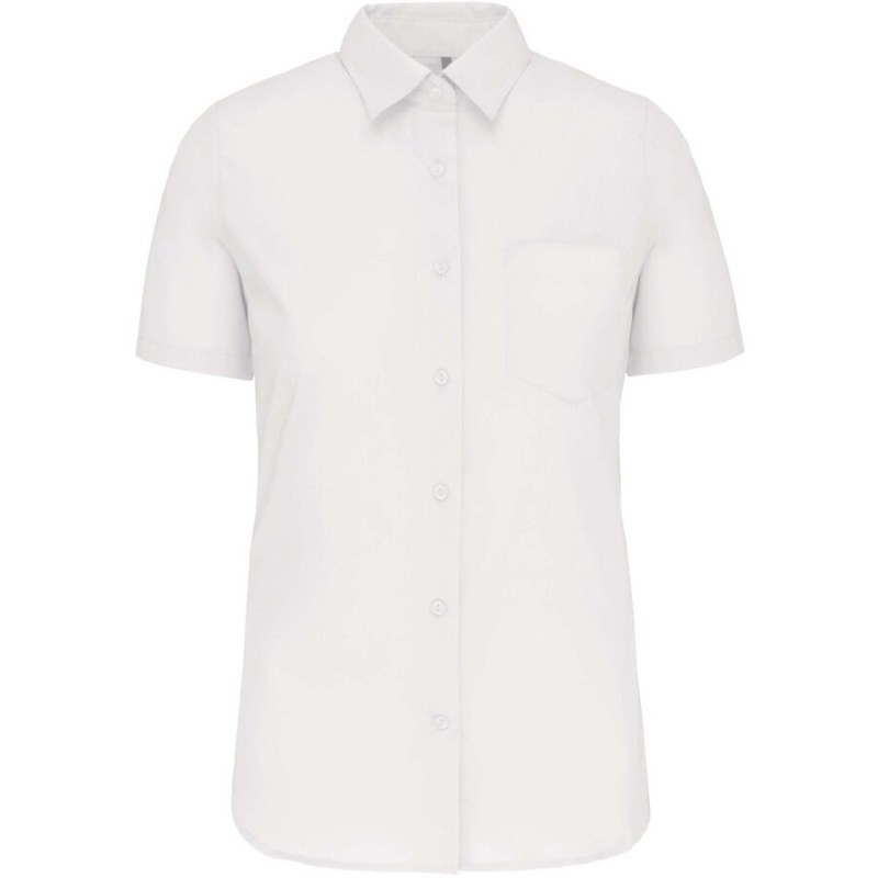 Chemise femme manches courtes en popeline de coton souple, 125 g/m²