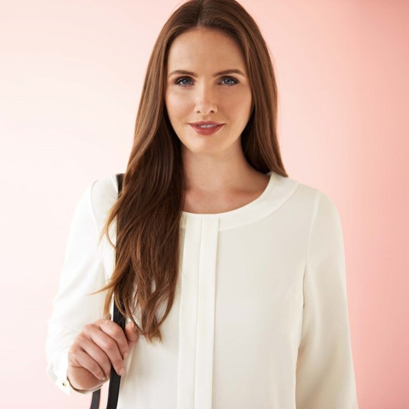 Blouse manches longues en crêpe de Chine avec zip doré dans le dos