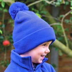 Bonnet enfant à pompon épais et couvrant, double épaisseur