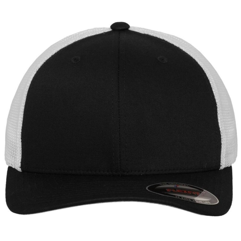 Casquette trucker américaine 6 panneaux bicolore avec filet, dos fermé