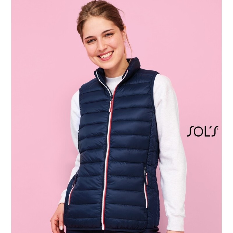 Doudoune light femme sans manches No Label avec zips tricolores