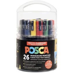 Pack XL couleurs classiques avec 26 marqueurs POSCA et 12 pointes de rechange