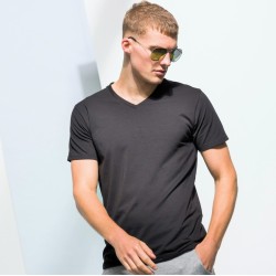 T-shirt stretch homme col V en coton et élasthanne, 165 g/m²