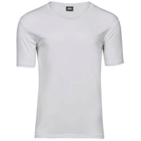 T-shirt homme épais stretch, col V en lycra, 195 g/m²