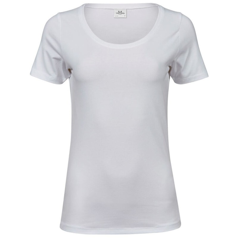 T-shirt femme épais stretch, col rond en lycra, 195 g/m²