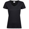 T-shirt femme col V en coton BIO manches courtes, 160 g/m²