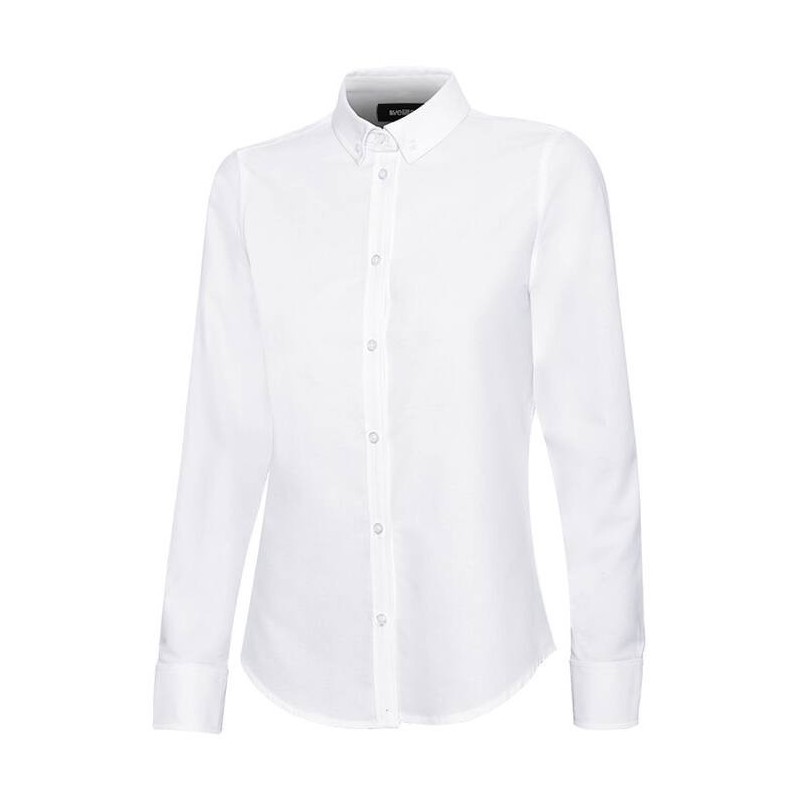 Chemise oxford stretch femme manches longues, col boutonné, 180 g/m²