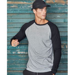 T-shirt manches longues bicolore coupe ajustée en coton, 185 g/m²