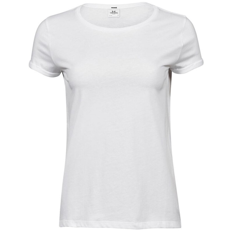 T-shirt femme décontracté manches courtes retroussées, 160 g/m²