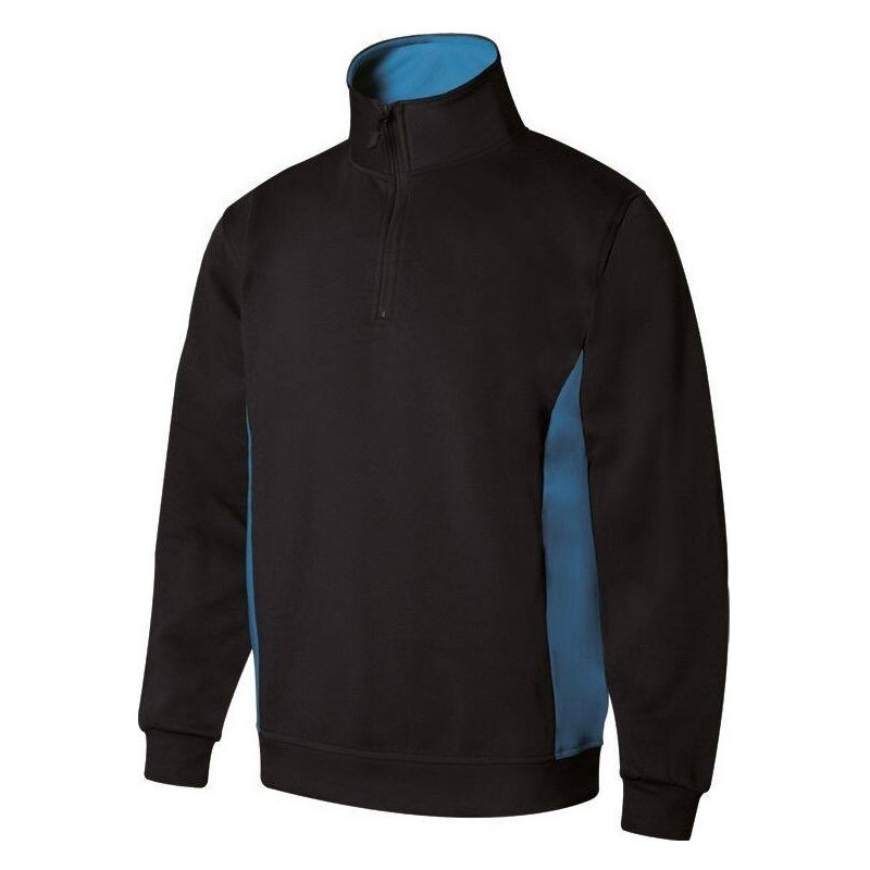 Sweat-shirt bicolore col montant zippé anti-peluche, 260 g/m²