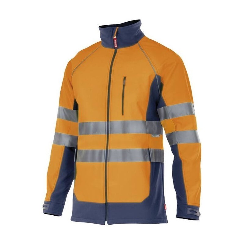 Blouson softshell bicolore haute visibilité, bandes et poignets réfléchissants, 320 g/m²