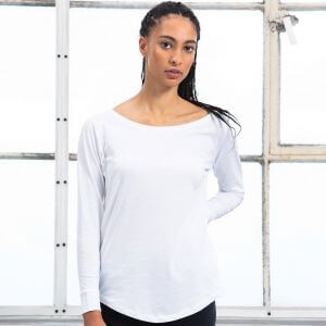 T-shirt femme à manches longues au col large en coton, 125 g/m²