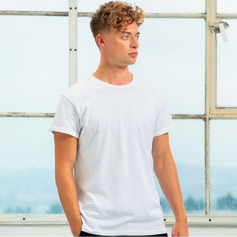 T-shirt homme à manches courtes retroussées en coton bio, 150 g/m²