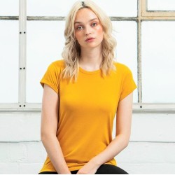 T-shirt femme à manches courtes retroussées en coton bio, 150 g/m²