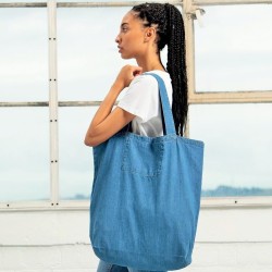 Grand tote bag denim en coton bio avec soufflet, petite poche intérieure