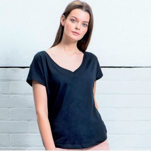 T-shirt femme ample col V profond en coton bio, 125 g/m²