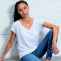 T-shirt femme ample col V profond  en coton bio, 125 g/m²