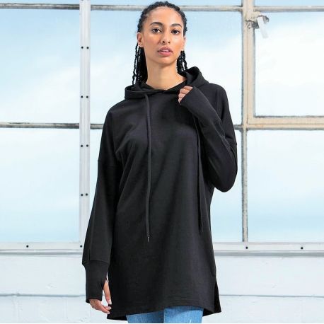 Sweat robe femme à capuche en coton bio et matières recyclées, 300 g/m²