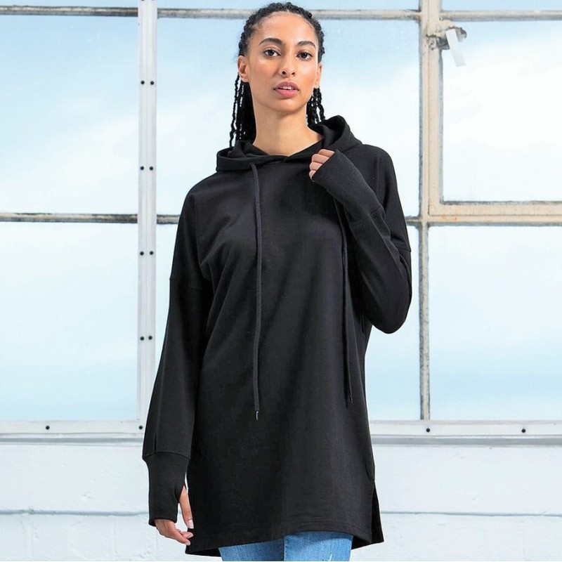 Sweat robe femme à capuche en coton bio et matières recyclées, 300 g/m²