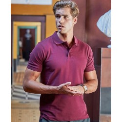 Polo homme stretch en coton ringspun, col plat en lycra, 215 g/m²