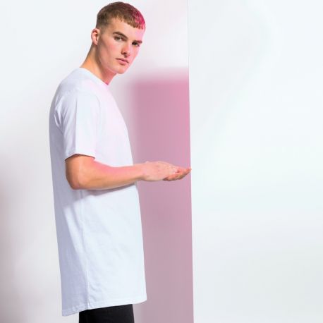 T-shirt manches courtes homme long, dos encore plus long en coton, 140 g/m²