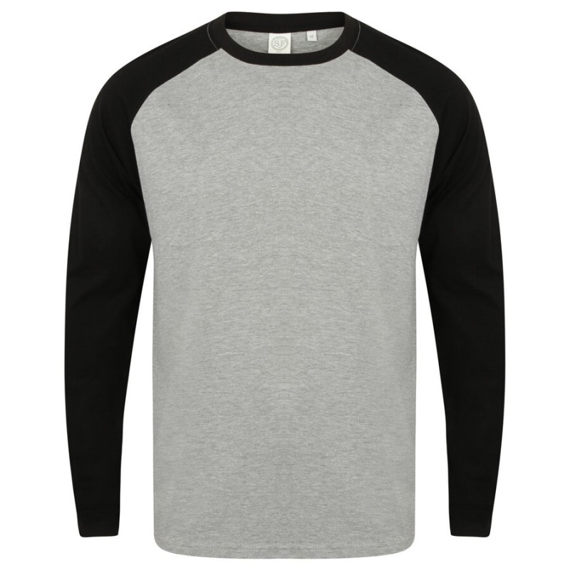 T-shirt baseball à manches longues pour homme en coton, 140 g/m²