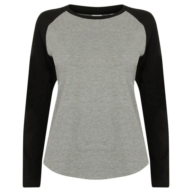 T-shirt baseball à manches longues pour femme en coton, 140 g/m²