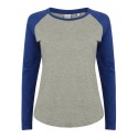 T-shirt baseball à manches longues pour femme en coton, 140 g/m²
