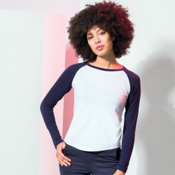 T-shirt baseball à manches longues pour femme en coton, 140 g/m²