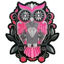 Grand patch brodé thermocollant HIBOU CHOUETTE ROSE FLUO ARGENT