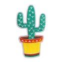 Petit patch brodé thermocollant CACTUS dans son pot