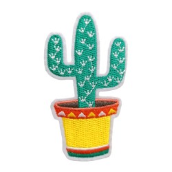 Petit patch brodé thermocollant CACTUS dans son pot