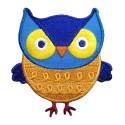 Petit patch brodé thermocollant HIBOU CHOUETTE BLEU BRONZE