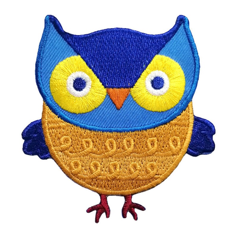 Petit patch brodé thermocollant HIBOU CHOUETTE BLEU BRONZE