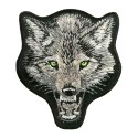 Petit patch brodé thermocollant tête de LOUP ARGENT