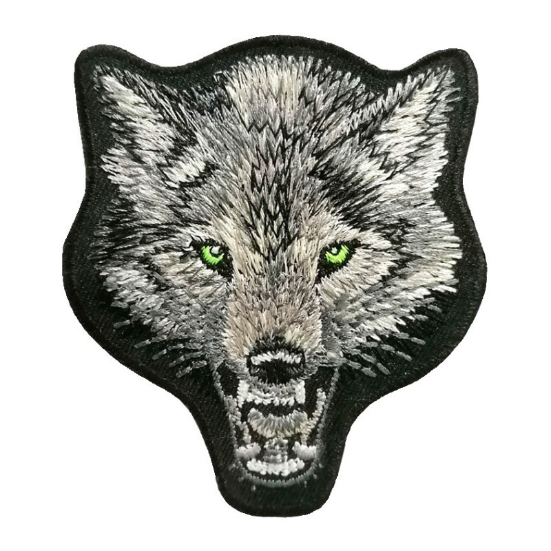 Petit patch brodé thermocollant LOUP ARGENT