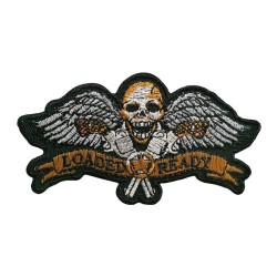 Petit patch brodé thermocollant SKULL CRANE AILES REVOLVER