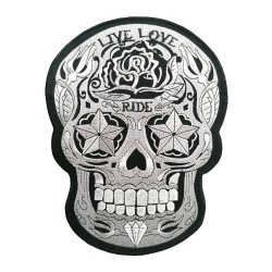 Grand patch brodé thermocollant SKULL CRANE LIVE LOVE RIDE