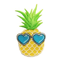 Petit patch brodé thermocollant ananas à lunettes bleues