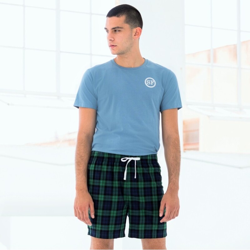 Short homme motif tartan en flanelle, taille élastiquée, 115 g/m²