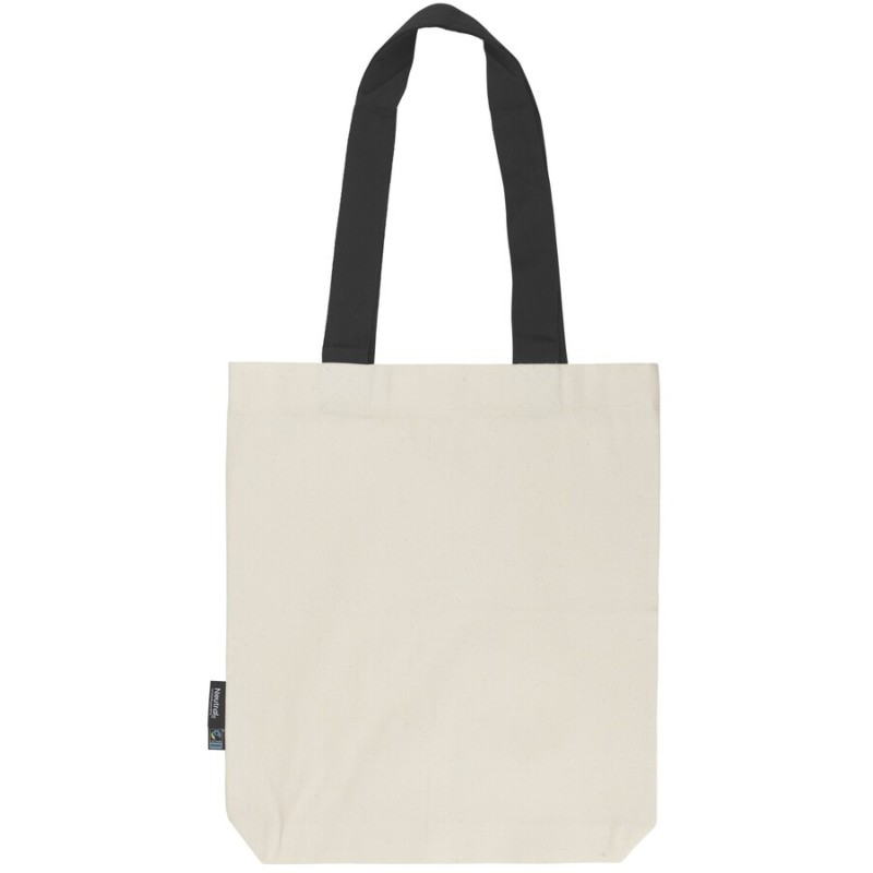 Sac shopping anses contrastées avec soufflet en coton BIO commerce équitable, 210 g/m²