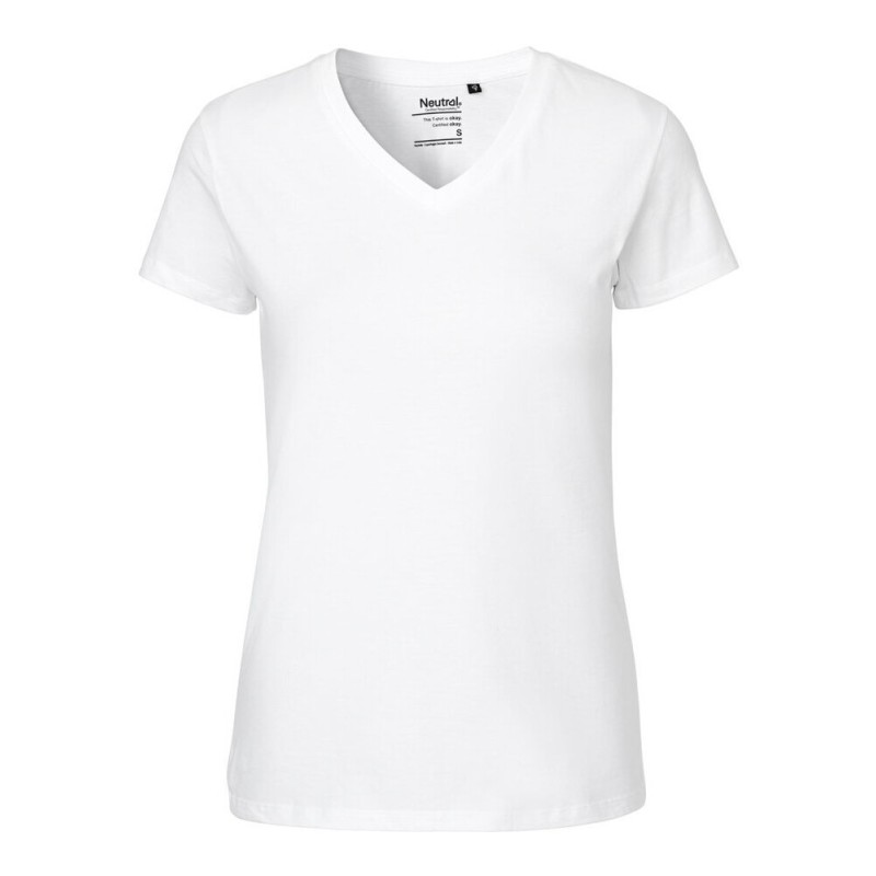 T-shirt femme col V moderne en coton BIO commerce équitable, 155 g/m²