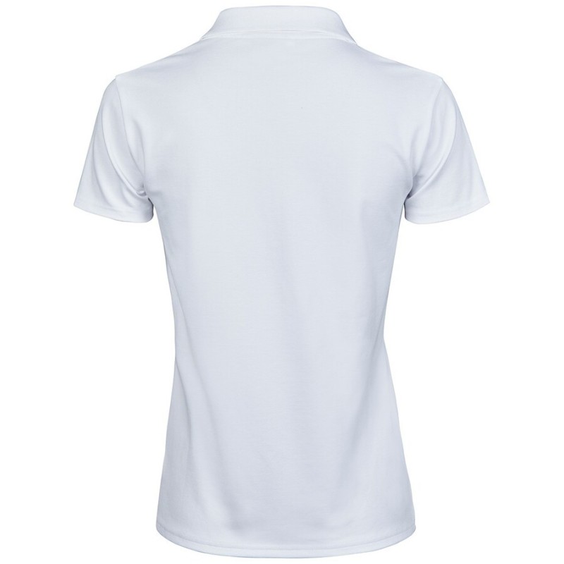 Polo femme stretch col V en coton bio, maille mini piquée, coupe ajustée, 215 g/m²